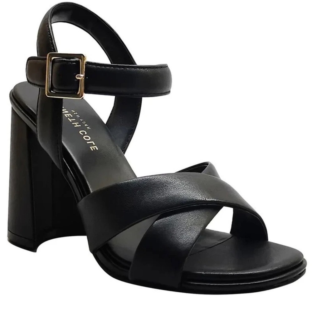 Kenneth Cole New York Lessia Black Crisscross Ankle Strap Block Heel Sandals, 7M